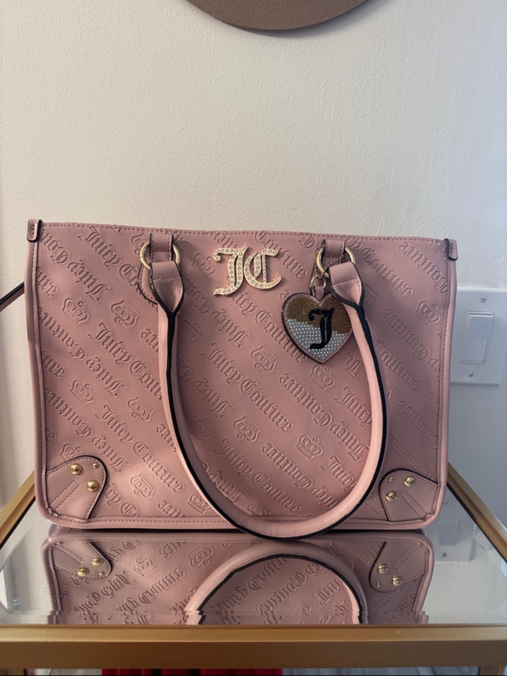Juicy Couture Blush Pink Embossed Tote with Heart Charm